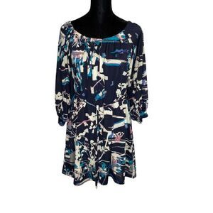Clara Sun Woo Womens Long Tunic Top Size‎ Medium Colorful Abstract Artsy Travel